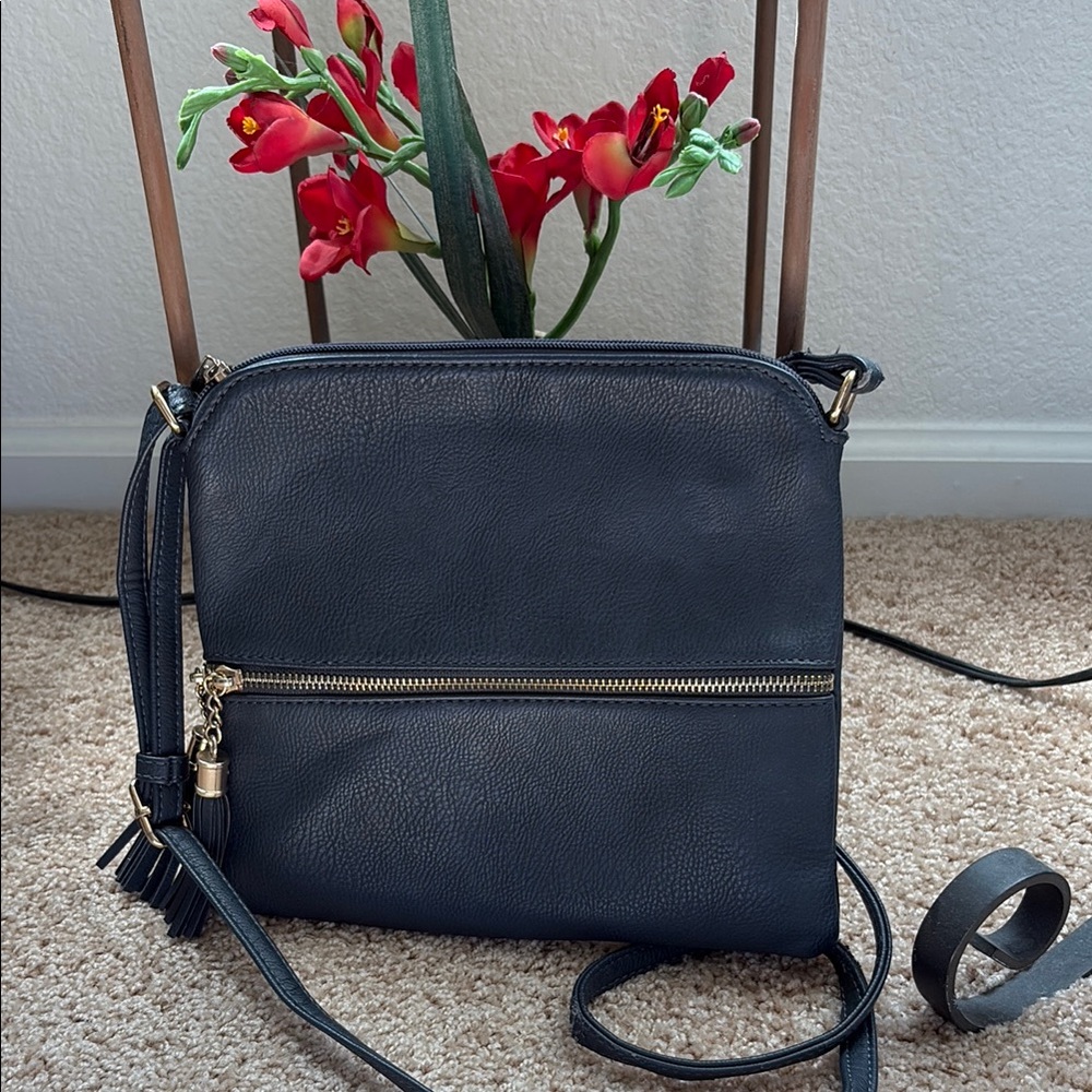 Elegant Navy Blue Leather Crossbody Bag
